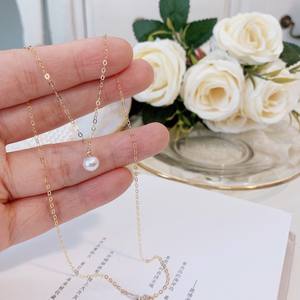 14K <b>Gold</b>-Plated <b>Necklace</b> with Natural Freshwater Pearl <b>Small</b> Strong Light Bulb Collarbone Neck Chain for Women Temperament - Product Image 4