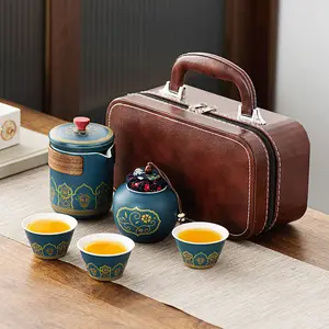 FXL teko teh Mini, perjalanan dengan Infuser teh 4 cangkir teh porselen Set teko teh Cina semua dalam satu hadiah portabel tas untuk rumah