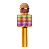 Microphone Karaoké Sans Fil Portable pour Enfants WS858L, Micro Condensateur Cardioïde avec Lumière LED RVB, Rechargeable pour la Maison et la Scène