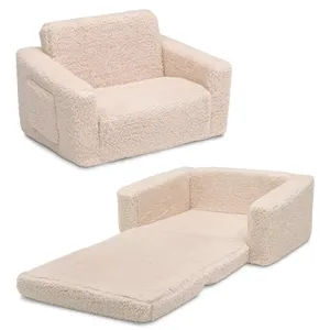 Kingworth-chaise Sherpa pliable 2 en 1 pour chambre d'enfants, coussin et canapé en peluche pour enfants