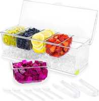 2024 clair 5 condiment serveur glace compartiment réfrigéré amovible plateau à condiments couvercles plats salade pour fruits en plein air fête bar
