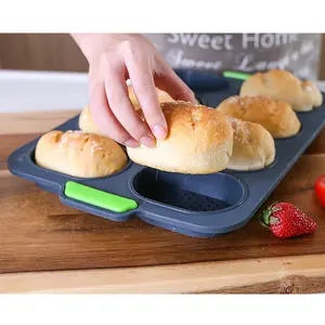 硅烤盘面包模具厚松饼杯8格法式面包模具烤箱小面包硅胶模具