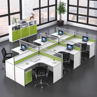 Poste de travail modulaire de bureau moderne pour 2/4/6 personnes avec cloisons vertes et blanches, directement de l'usine