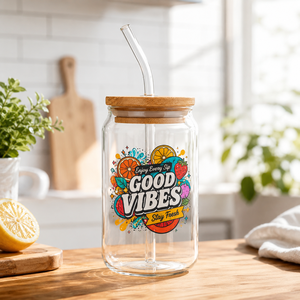 Customizable Fruit Pattern Borosilicate Glass Tumbler with <b>Straw</b> Reusable Heat-Resistant BPA Free Unisex Novelty Design - Product Image 1