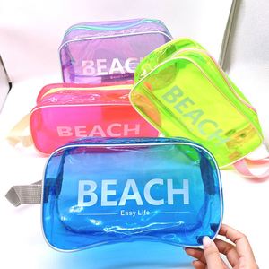 Fashion PVC Waterproof Flat Versatile Transparent Portable Cosmetic <b>Case</b> <b>Makeup</b> Travel Toiletries Bag for Vacation and Gym - Product Image 2