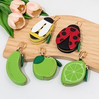 Porte-monnaie en cuir fait main, porte-clés et pochette à fermeture éclair en forme de fruits 3D (citron, fraise, banane), breloque et étui pour écouteurs