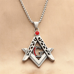 Freemason Pendant <b>Titanium</b> Steel Letter G Red Stone Men's Necklace Retro Geometric Themed Pendant Everyday Wear 280498 - Product Image 1