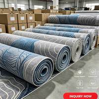 Tapis rectangulaire moderne abstrait à lignes ondulées, base grise, imprimé bleu, pour salon, chambre, décoration intérieure de luxe léger, en latex