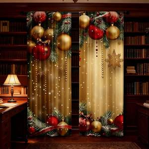 Luxuriöse Weihnachtsvorhänge Rot-Gold mit Kugeln und Tannenzweigen für Valentinstag, Weihnachten und Muttertag, Vorhänge mit 2 Paneelen, Anpassbar - Product Image 5