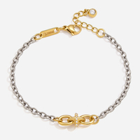 Bracelets classiques en acier inoxydable plaqué or 18 carats PVD, chaîne à maillons, zircone cubique blanche, bracelet bicolore or et argent pour femmes