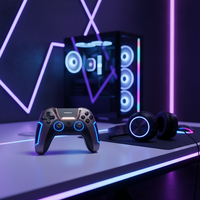 GAMINJA – Joystick et manette de jeu sans fil pour PS5, avec lumière RGB, bouton TURBO, pavé tactile, double vibration