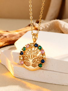 Elegante Collar con Colgante del Árbol de la Vida, Colorido, con Micro Pavé de Circones, Amuleto, Collar con Dije para Mujer, Regalo Romántico de Joyería Familiar - Product Image 1