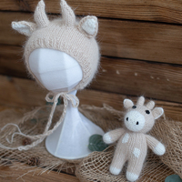 Angora Bébé Fille Rose Pastel Tenue Tricotée Beige Bébé Garçon Vache Chapeau Jouet Crochet Lapin Ours Photographie Props Animal Costume