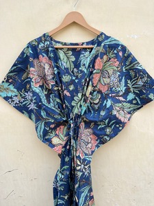 Handmade Indian Indigo Cotton Kaftan Summer One Size Maternity Lounge Wear Dresses Boho Floral Long Dress Summer Beach <b>Cover</b> Up - Product Image 5
