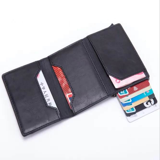 RFID 차단 지갑 슬림 Bifold-정품 가죽 미니멀리스트 프론트 포켓 지갑 머니 클립 남성용