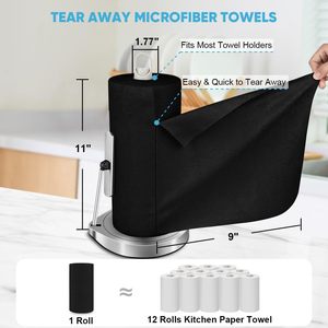 Rollo de toallas de microfibra negras 330 hojas 6 rollos de forma cuadrada lavable reutilizable para coches tienda trapos de limpieza de cocina - Product Image 2