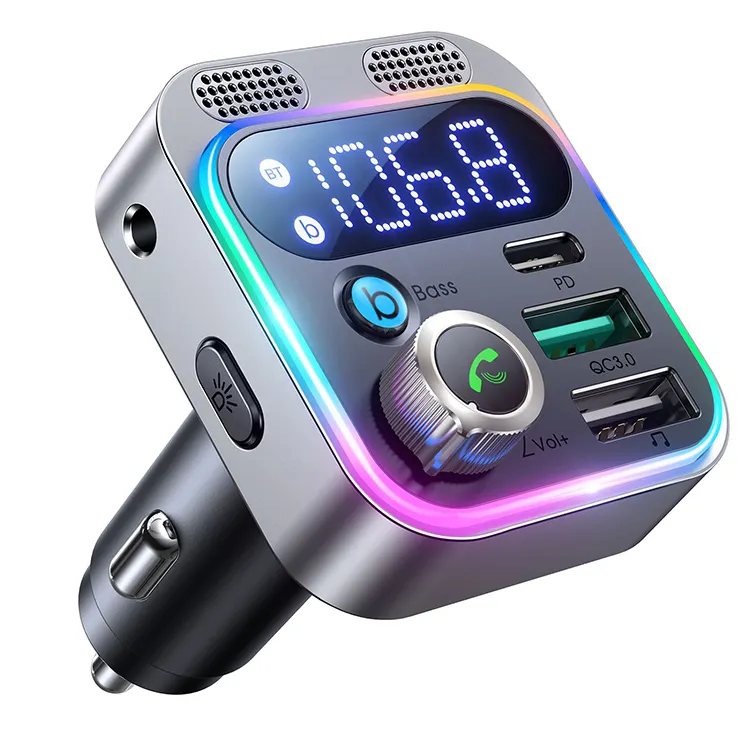 LED Display Dual Mics Clear Call BT 5.0 48W Fast Charging Car Charger FM Transmitter