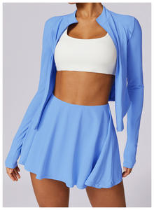 Sun Proof UPF50+ UV Protection Yoga Set 2 Piece Long Sleeve Jacket & Tennis Skirt Suit for <b>Women</b>, Breathable Quick Dry Spandex N - Product Image 5