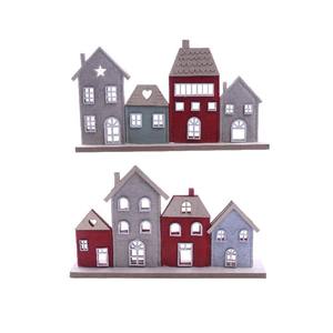 DECORACIÓN DE CASITAS DE FILOTELAS SOBRE BASE DE MADERA 32X5CM H 18CM ASS. - Product Image 1