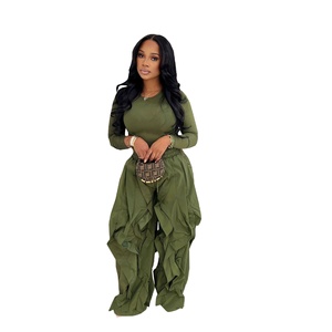 Completo da <span class=keywords><strong>Donna</strong></span> Europeo e Americano con Top Aderente e <span class=keywords><strong>Pantaloni</strong></span> a <span class=keywords><strong>Gamba</strong></span> <span class=keywords><strong>Larga</strong></span> con Cuciture in Pizzo e Volant Personalizzato per il Lavoro - Product Image 5