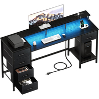 Support d'unité centrale pliable de grande taille avec support de moniteur de prise de courant et étagère Pegboard Table d'ordinateur de jeu avec tiroir
