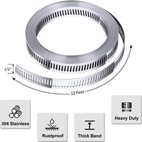 Kit d'assortiment de colliers de serrage à vis sans fin en acier inoxydable, sangle de 12 pieds à découper sur mesure + 8 attaches, grands colliers de serrage réglables