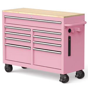 Banc de travail <span class=keywords><strong>roulant</strong></span> en acier inoxydable rose de 46 pouces à 9 tiroirs, grand outil pour l'<span class=keywords><strong>atelier</strong></span> de garage - Product Image 1