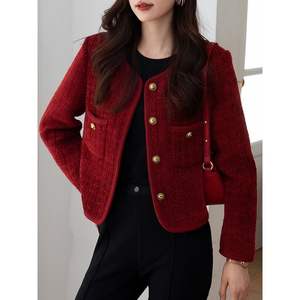 Veste <span class=keywords><strong>rouge</strong></span> bordeaux <span class=keywords><strong>de</strong></span> haute qualité pour femme, nouvelle collection printemps-automne, style français élégant, coupe courte, pour petites femmes - Product Image 4
