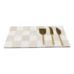 Elegante tagliere rettangolare in marmo a scacchi con coltelli lucidi per servire e decorare - Product Image 1