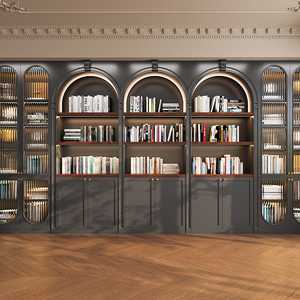 Libreria a Muro Modulare Personalizzata per Tutta la Casa, Scrivania Integrata in Legno Massello, Eco-Friendly, 6 Ripiani Curvi Intagliati per <span class=keywords><strong>Soggiorno</strong></span> - Product Image 3
