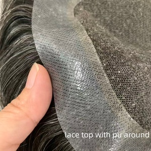 H329 Parrucchino da Uomo in Capelli Umani Remy con Base in PU Invisibile e Top in Pizzo, 8x10 7x9 6x8 Pollici, Sistema Capelli Invisibile, Capelli Grigi - Product Image 2