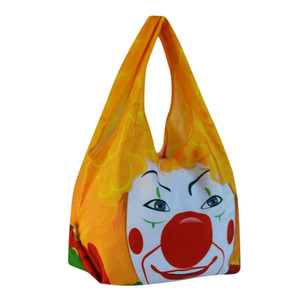 Borsa Shopping Pieghevole Grande con Chiusura a Cerniera e Manico a Spalla, Stampa Clown, in Tessuto Non Tessuto, Borsa per la Spesa con Motivo Cartone Animato - Product Image 1