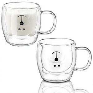 250 ml Çift Cidarlı Yalıtımlı Sevimli Çocuk Kahve Süt Bira Bardakları Cam Ayı Kahve Kupaları Kulplu - Product Image 1