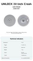 UNLOCK CY-14H G 14 pouces Gris Pad de batterie électronique multi-zones Instrument de percussion polyvalent fait main Ensemble de cymbales polyvalent 1,5 kg