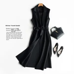 معطف نسائي جديد للربيع بتصميم كلاسيكي من الصوف، سترة طويلة بدون أكمام، مقاس صغير، إصدار كوري فضفاض - Product Image 3