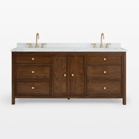 Meuble-lavabo autoportant personnalisé en bois massif avec placage en noyer, design shaker, avec plan de travail en quartz, double vasque en céramique, 72 pouces