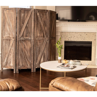 Paravent à 4 panneaux en bois marron rustique, motif K, style porte de grange, pliable, pour séparation d'espace et intimité