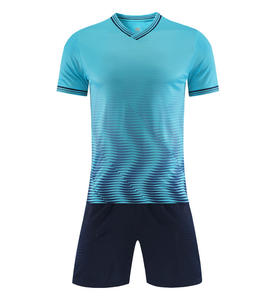 เสื้อทีมฟุตบอลสีฟ้าและสีขาวเสื้อยืดพิมพ์โลโก้ชื่อแบบยุโรป - Product Image 3