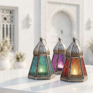 Wholesale <b>Mini</b> Black Modern Colorful Iron Glass <b>Lanterns</b> Table Top & Hanging Home Decorations - Product Image 1