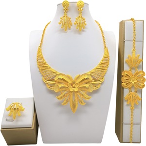 Juego de Joyería Islámica de Oro de 24K con Flores, Collar, Pendientes, Anillo, Pulsera, Estilo Étnico para Bodas, Moda Femenina, Estilo Dubái - Product Image 2