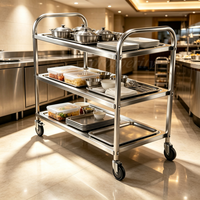 Chariot de service en acier inoxydable à trois niveaux, épaissi et renforcé, mobile et poussé à la main