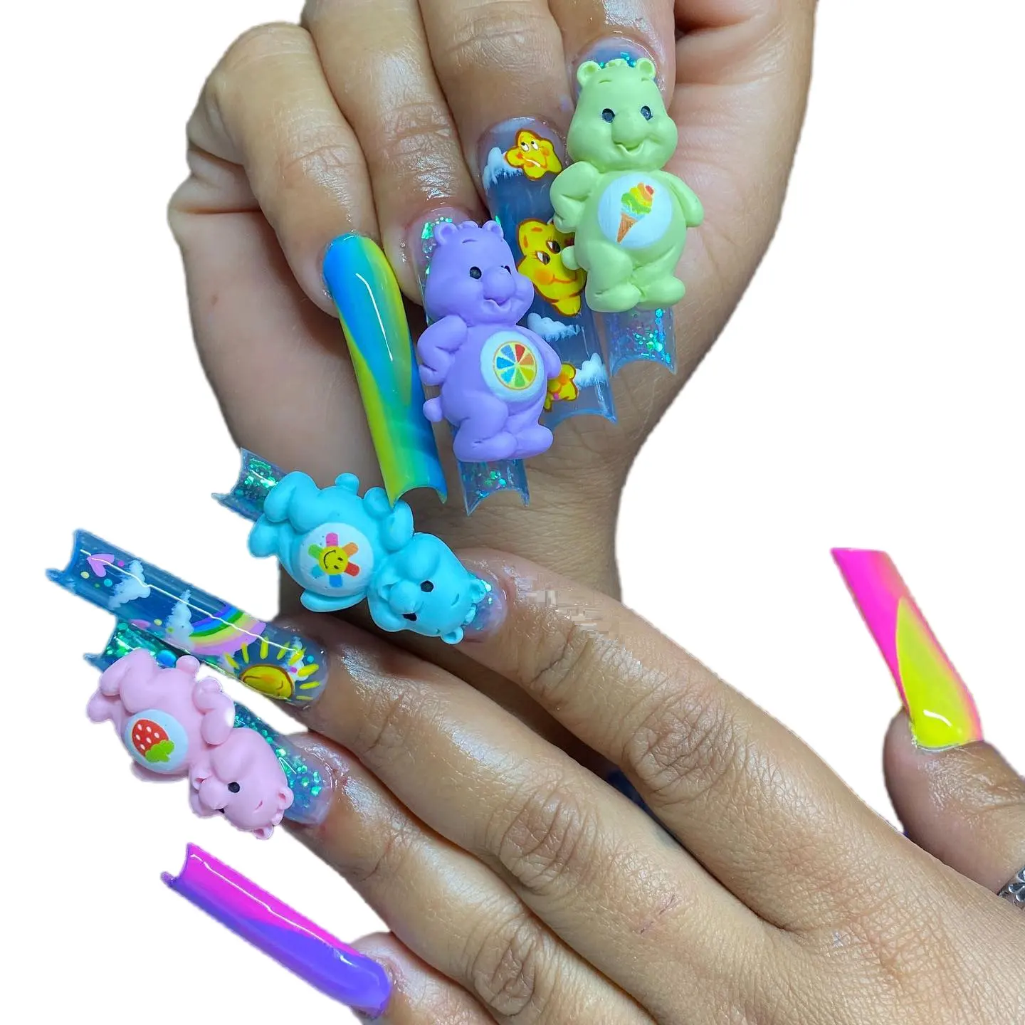 8Colors Resin Creative Accessories Rainbow Cute Bear DIY Nail Art Decoration Charms