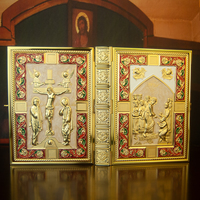 HT Église Fournisseur Orthodoxe Catholique Sainte Bible Livre Couverture Plaqué Or Évangile Couverture Avec Émail et Jésus Icône