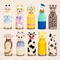 Bouteille d'eau personnalisée pour enfants en acier inoxydable 304 de 450 ml avec couvercle amovible en silicone souple à motif animal de dessin animé et paille, 100 % étanche