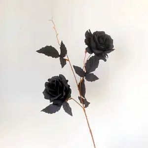 E07652 INS 할로윈 장식 블랙 로즈 인공 꽃 틈새 실크 꽃 도매 웨딩 디자인 인공 장미 꽃