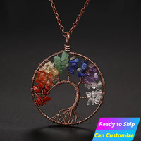 Vente en gros de collier arbre de vie en cristal naturel à sept chakras pendentif avec pierres concassées pour enfants quartz de guérison