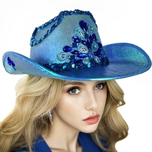 Sombrero Vaquero Brillante con Purpurina para Festivales <span class=keywords><strong>de</strong></span> Música Rave, Discotecas, Accesorio <span class=keywords><strong>de</strong></span> Moda Y2K, Atuendo <span class=keywords><strong>de</strong></span> Estilo Occidental, Accesorio para la Cabeza, Estilo <span class=keywords><strong>Disco</strong></span> Espacial - Product Image 1