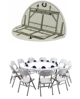 Table pliante de pique-nique en plein air bon marché Pieds pliants Table et chaise pliantes rondes pour événement avec plastique HDPE portable en métal