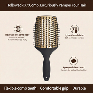 <span class=keywords><strong>Brosse</strong></span> à <span class=keywords><strong>cheveux</strong></span> démêlante incurvée avec logo personnalisé, poils de sanglier et nylon, conception creuse, vente en gros pour salon (OEM) - Product Image 6