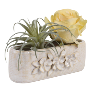 Vaso ovale in ceramica con applicazioni floreali per uso interno ed esterno - Product Image 2